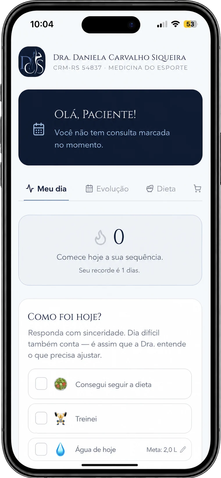 O portal do paciente aberto no celular